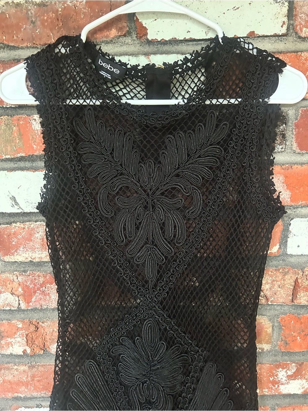 BEBE Women’s Crochet Lace Bodycon Black Dress Size 0